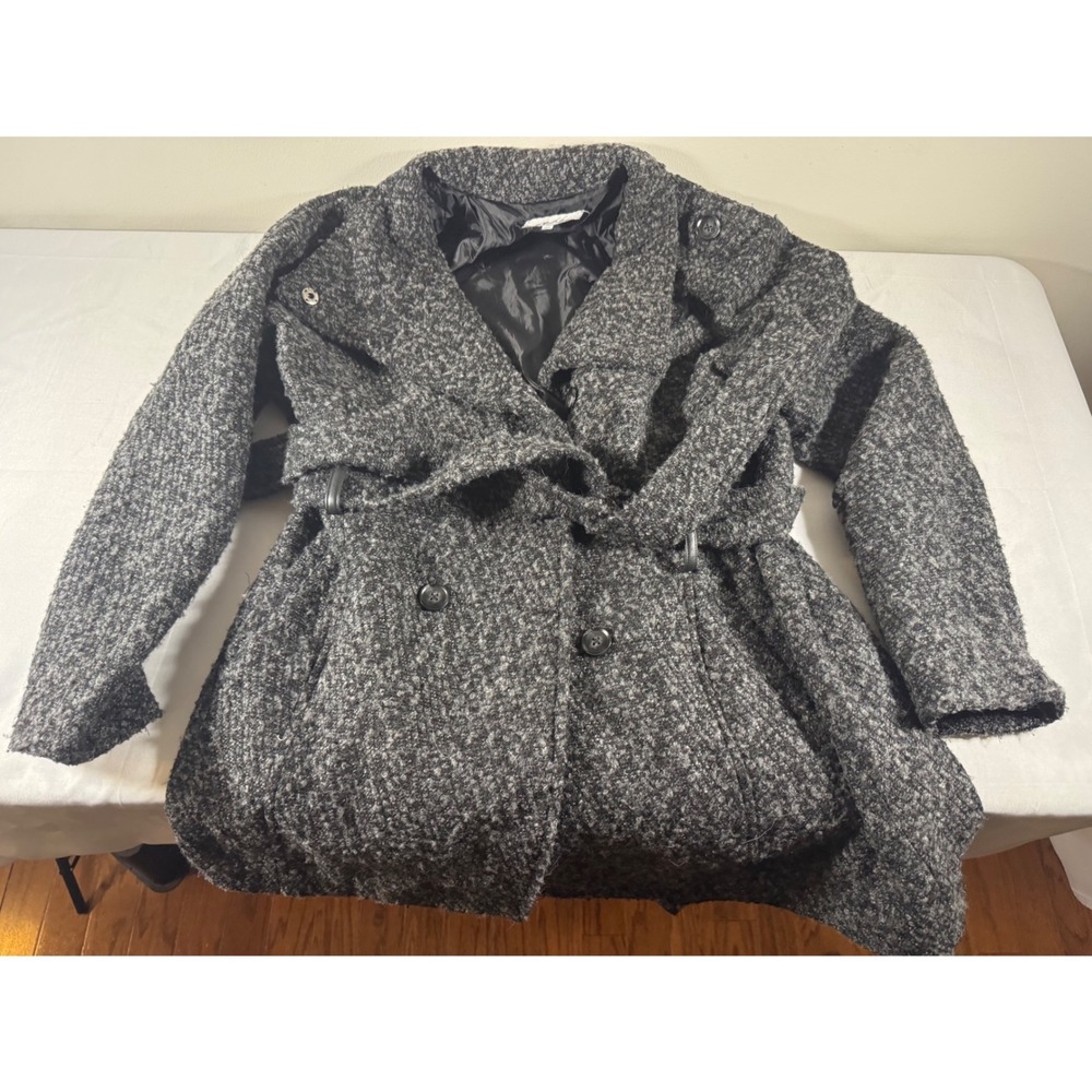 Sebby Grey Boucle Double Breasted Belted Wrap Coat XL